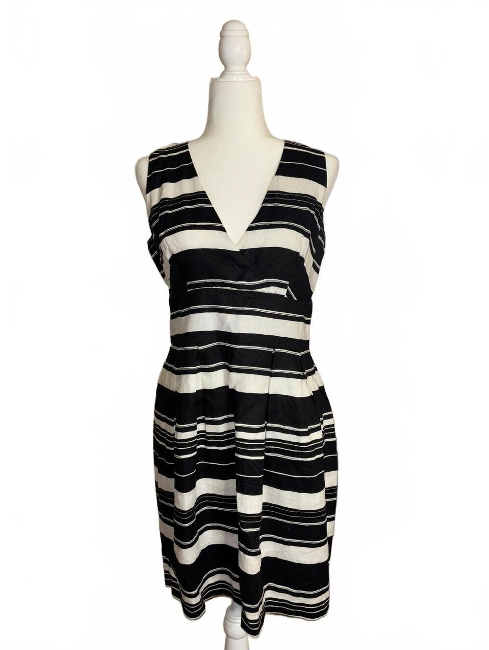 Tweeds dress womens size 10 Black White linen Lined career Classic sleeveless